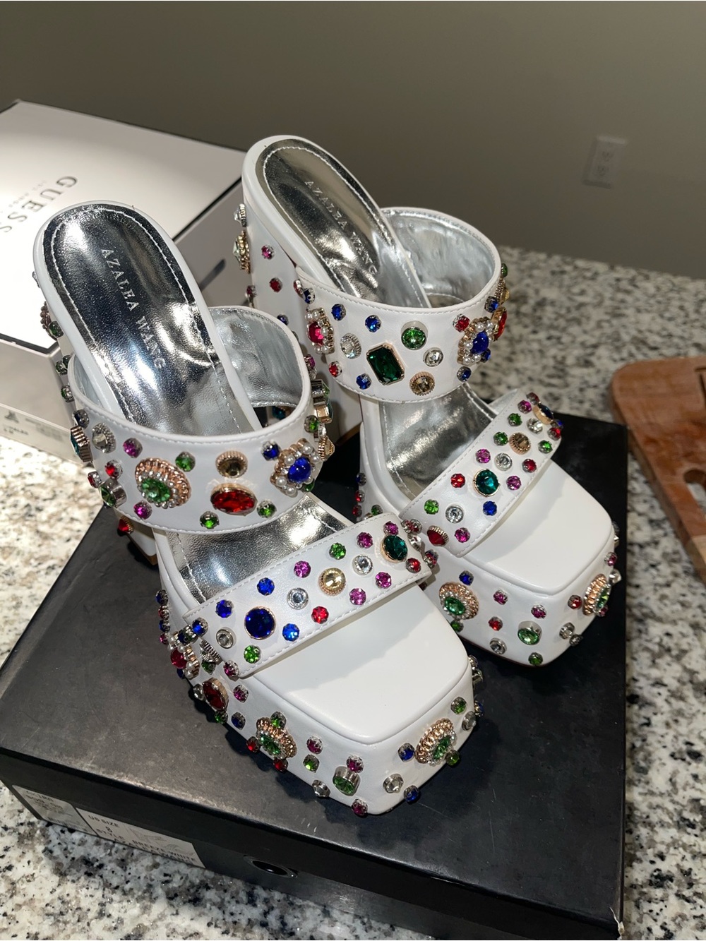 White Jeweled Platform Sandals
